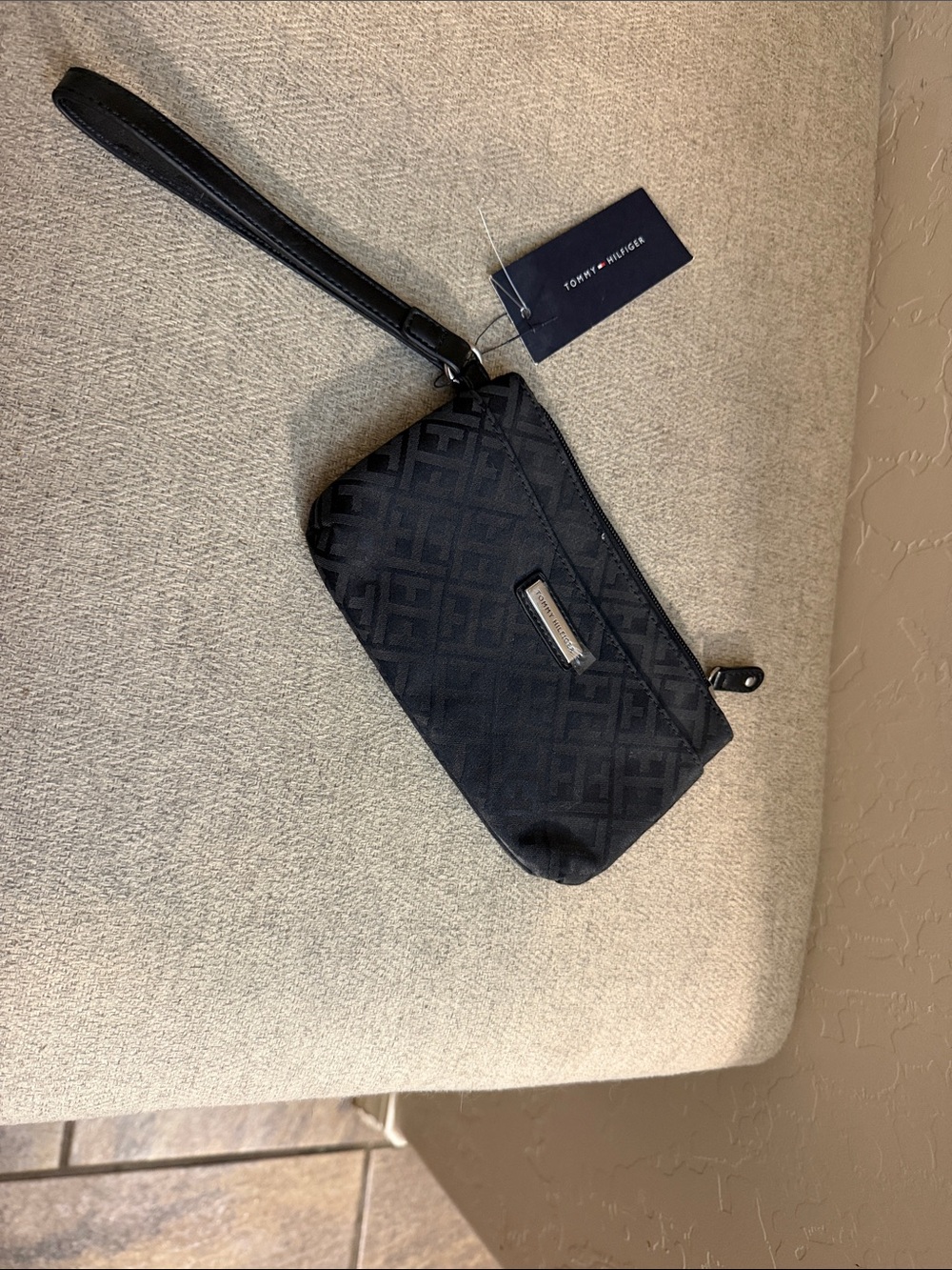 Tommy Hilfiger Black Jacquard Logo Wristlet